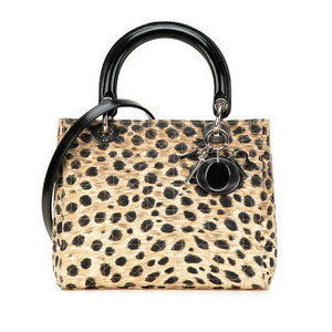 Dior Lady Cannage Leopard Shoulder Bag Beige Brown Canvas
